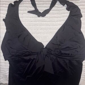 Kenneth Cole Reaction: Black Bikini Tankini Top - Halter Ruffle & Bow Detail